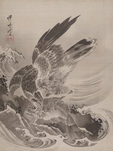 Eagle Attacking Fish, kb. 1887. alkotó: Kawanabe Kyosai