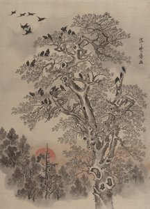 Varjúcsapat hajnalban, kb. 1887. alkotó: Kawanabe Kyosai