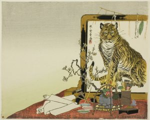Álló képernyő (Tsuitate) egy tigrisről alkotó: Kawanabe Kyosai