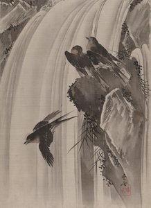 Fecskék a vízesésnél, kb. 1887. alkotó: Kawanabe Kyosai