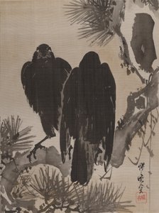 Két varjú egy fenyőágon, kb. 1887. alkotó: Kawanabe Kyosai