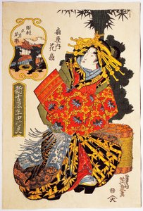 Hanaogi udvarhölgy az Ogiya házból az udvarhölgyek tavaszi felvonulásán, 1830 körül, Keisai Eisen (1790-1848) ukiyo-e művészeti nyomata, Oban tate-e fametszet, 38,5 x 25. 7 cm, japán civilizáció, Edo korszak