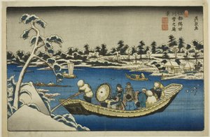 Távoli kilátás a hóra a Sumida folyón Edóban alkotó: Keisai Eisen