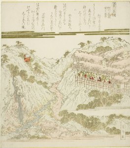 Kilátás a Miyanoshita Hot Springsre Hakonében, Soshu államban, a "Hot Springs - Diptichon (Onsen niban tsuzuki)" sorozatból alkotó: Keisai Eisen