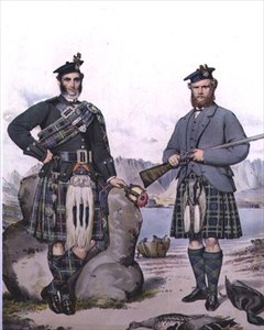 Kiltes vadászok a Hebridákról, metszet: Vincent Brooks, 1868 körül (litográfia) alkotó: Kenneth (after) Macleay