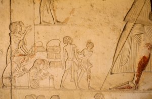 Relief Horemheb sírjából; írástudókat ábrázol, akik foglyokat vesznek fel, 2003 (fénykép) alkotó: Kenneth Garrett