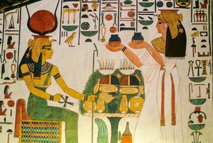 Nefertari sírja; Nefertari bort kínál a diétások egy csoportjának; Egyiptom, a Völgy... alkotó: Kenneth Garrett