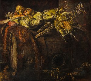 Régi hordó és kukoricacsutka (olaj, vászon)
