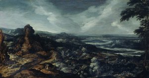 Panorámás táj Tóbiással és az angyallal alkotó: Kerstiaen de Keuninck (attributed to)