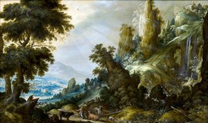 Hegyi táj vízeséssel, Keuninck, Kerstiaen, de (kb. 1560-1633)