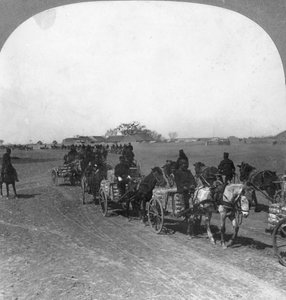 Japán katonai szállítóvonat, Mandzsúria, 1906 alkotó: Keystone View Company