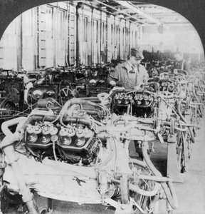 Motorok tesztelése egy autógyárban, Detroit, Michigan, USA, XX. század alkotó: Keystone View Company