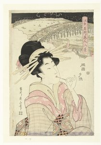 Esti ragyogás a Ryogokuban Ryogoku no sekisho (cím a tárgyon) Híres helyek és szépségek nyolc arca Edóban (sorozat címe) Edo meisho bijin hakkei (sorozat címe) alkotó: Kikugawa Eizan