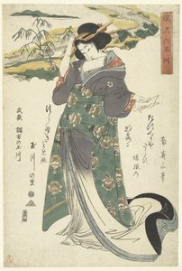 De Chofu Tama riviér Musashi tartományban Musashi Chofu no Tamagawa (cím a tárgyon) De elegante zes Tama rivieren (sorozat címe) Furyu Mu Tamagawa (sorozat címe az objektumon) alkotó: Kikugawa Eizan