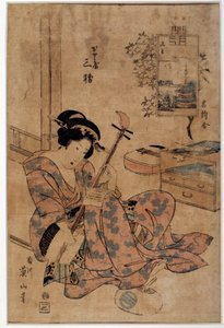 Japán művészet: zenész. Eizan Kikugawa (1787-1867) nyomatai, 18. századi Rennes, Musee des Beaux Arts