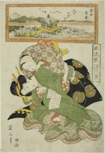 A frontvonal előtt hamisítvány (Katata Rakugan), a "Fashio na be English views of you (Furyu Omi Hakkei)" sorozatból. alkotó: Kikukawa Eizan