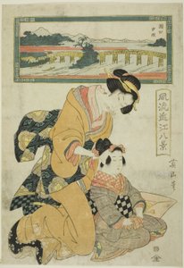 Evening Glow at Seta (Seta sekisho), a "Divatos nyolc kilátás Omira (Furyu Omi hakkei)" sorozatból alkotó: Kikukawa Eizan