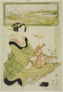 Visszatérő vitorlák Yabase-en (Yabase kihan), a "Furyu Omi hakkei divatos nyolc kilátás" sorozatból. alkotó: Kikukawa Eizan