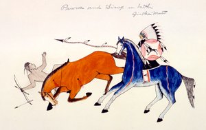 Egy Pawnee harcos leszerelése a dakota sziú harcos, Zintka Mato kutyamedve által, 1889-1927.