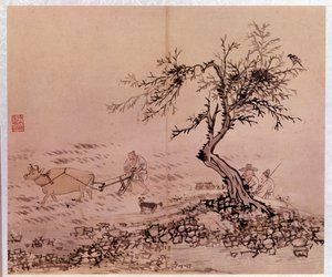 Art coreen: szántás jelenete. Kim Hong-do (Kim Hong Do) vagy Danwon (1745-kb. 1806) nyomatai