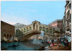 Rialto híd, Velence, Olaszország, 19. század. alkotó: Kirchmayn