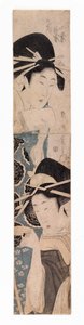 Két kurtizán, az egyikben szaké pohár, 1795-1804 körül (színes fametszet) alkotó: Kitagawa Kikumaro