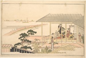 Vidám társaság egy Yoshiwara-i házban egy holdfényes éjszakán alkotó: Kitagawa Utamaro