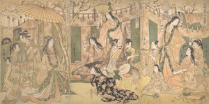 Látvány a Taiko és öt felesége örömeiről Rakutoban, 1804. alkotó: Kitagawa Utamaro