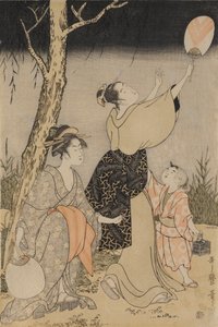 Szentjánosbogarak fogása a fűzfa alatt balra, c. 1796-1797. alkotó: Kitagawa Utamaro