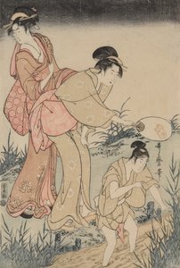 Szentjánosbogarak fogása a fűzfa alatt jobbra, c. 1796-1797. alkotó: Kitagawa Utamaro
