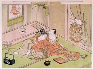 Pársimogató a szolgálólány tekintete alatt Utamaro Kitagawa (1753-1806) japán lenyomata. 18. század. Párizs, Guimet Múzeum, Ázsiai Művészeti Nemzeti Múzeum alkotó: Kitagawa Utamaro