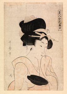 Kurhét szaké csészével, 1790-1806 körül (színes fametszet) alkotó: Kitagawa Utamaro