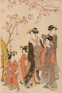 Cseresznyefák alatt sétáló kurtizánok, 1789 körül (fatömbnyomat) (203664 részlet) alkotó: Kitagawa Utamaro