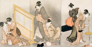 Dupla párna. Triptichon, 1794 körül alkotó: Kitagawa Utamaro