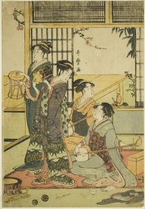 Dobok és Shamisen (színes fatömbnyomat; aiban) alkotó: Kitagawa Utamaro