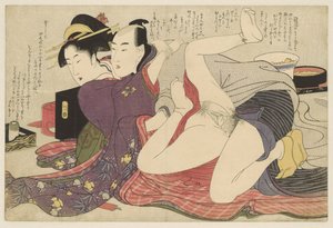 Gésa hosszú ujjú kimonóban és szeretője Negai no itoguchi (sorozat címe) alkotó: Kitagawa Utamaro