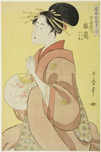A Chojiya Hinazuru, akinek Tsuruji és Tsuruno a kísérői alkotó: Kitagawa Utamaro