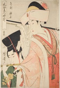 A Ló órája [12:00], Shrine Maiden (Uma no koku, miko), a „Szépek szokásai éjjel-nappal” ("Fuzoku bijin tokei") sorozatból alkotó: Kitagawa Utamaro