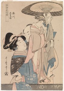Szerelmes pár színházi bábokkal alkotó: Kitagawa Utamaro
