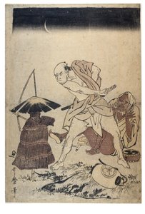 Férfi madárijesztőt fenyeget egy sötét éjszakán, 1758-1806 körül (fatömbnyomat papír nélkül) alkotó: Kitagawa Utamaro