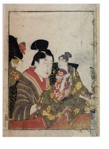 Marionett jelenetek férfi és női manipulátorokkal, c. 1758-1806 (fatömbnyomat papíron) alkotó: Kitagawa Utamaro