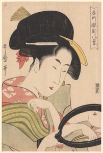 Tükör, a „Nyolc kilátás a teázókról ünnepelt helyeken” sorozatból ("Meisho koshikake hakkei") alkotó: Kitagawa Utamaro