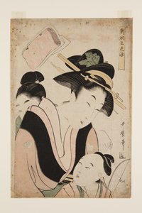 Kétgyermekes anya (színes fatömb nyomat) alkotó: Kitagawa Utamaro