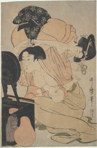 Anya szoptatós babával és kísérőjével alkotó: Kitagawa Utamaro