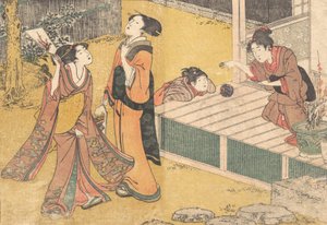 Újévi játékok, a Flowers of the Four Seasons Shiki no hana, 1801 nyomtatott könyvből. alkotó: Kitagawa Utamaro
