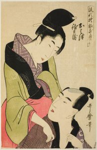 Az első tervezet d Tokubei, a te sorozatból: "Fashio na be pat rns tag Utamaro Styee (Ryu por a legközelebbi Utamaro típushoz)" alkotó: Kitagawa Utamaro