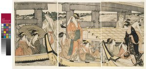A Ryogoku híd tetején és alatta alkotó: Kitagawa Utamaro