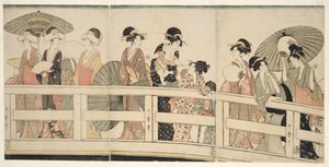 A Ryogoku híd tetején és alatta alkotó: Kitagawa Utamaro