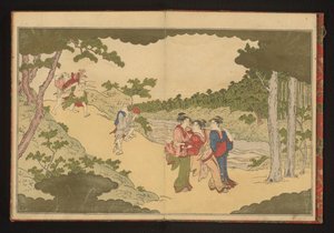 Virágnéző buliról visszatérő emberek alkotó: Kitagawa Utamaro