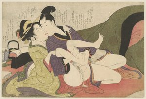 Prostituált csókolózó fiatalember Negai no itoguchi (sorozat címe) alkotó: Kitagawa Utamaro
